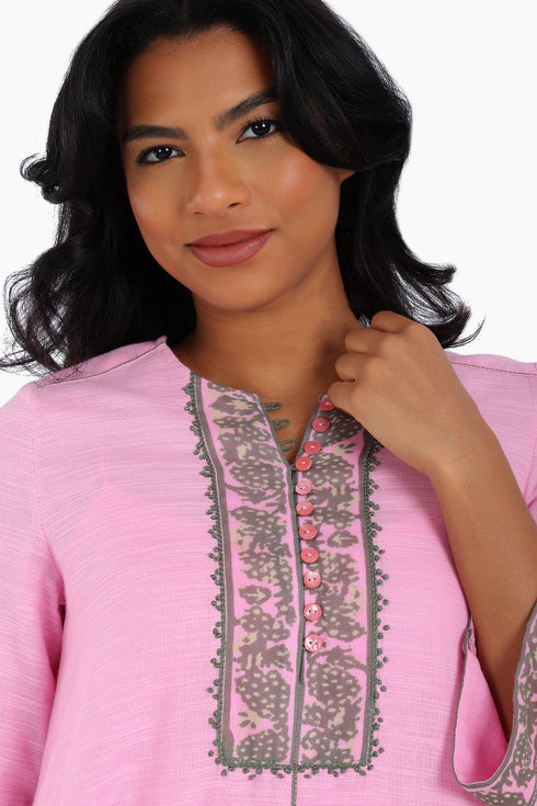 Dress in cotton with front buttons