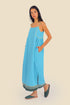 Sleeveless long dress in cotton with adjustable straps