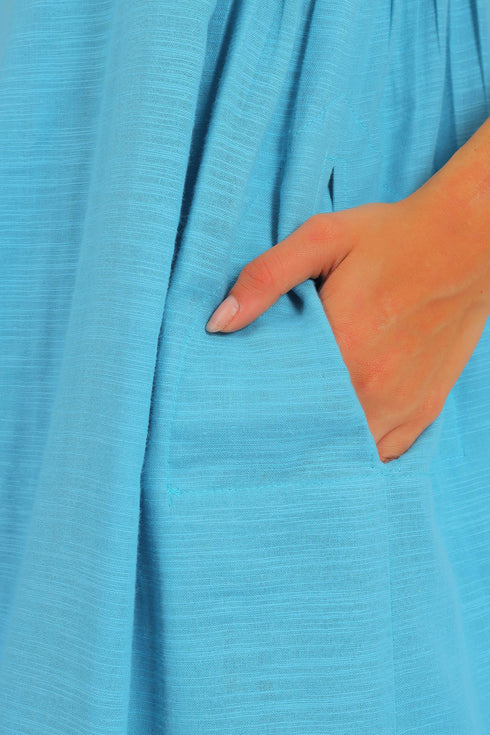 Sleeveless long dress in cotton with adjustable straps