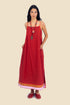 Sleeveless long dress in cotton with adjustable straps