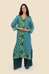 Tunic dress in printed cotton gauze with side slits