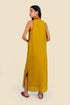 Sleeveless long dress in linen with v-neckline