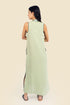 Sleeveless long dress in linen with v-neckline