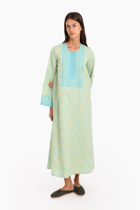 Long kaftan printed dress with pockets