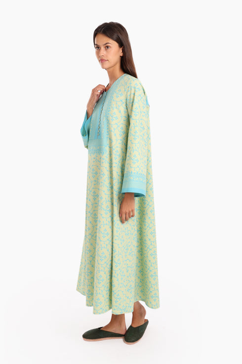 Long kaftan printed dress with pockets