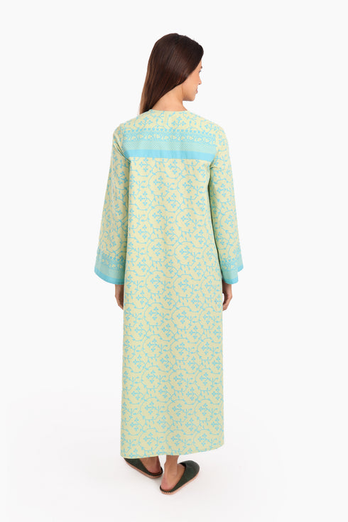 Long kaftan printed dress with pockets