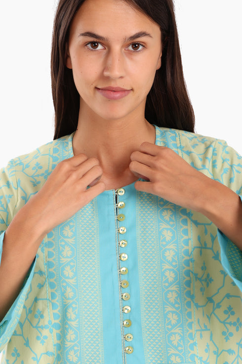 Long kaftan printed dress with pockets