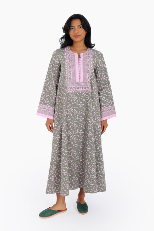 Long kaftan printed dress with pockets
