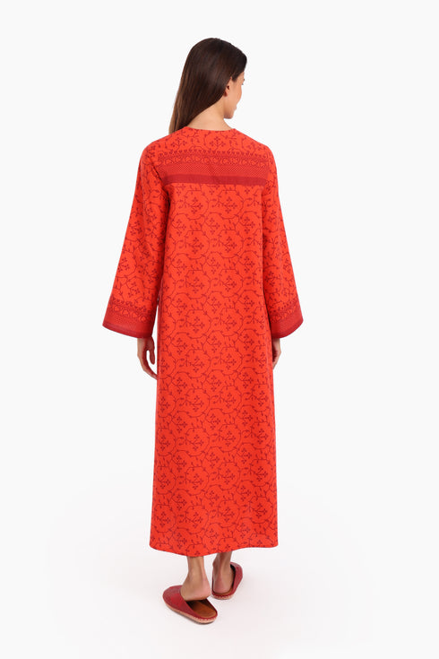 Long kaftan printed dress with pockets