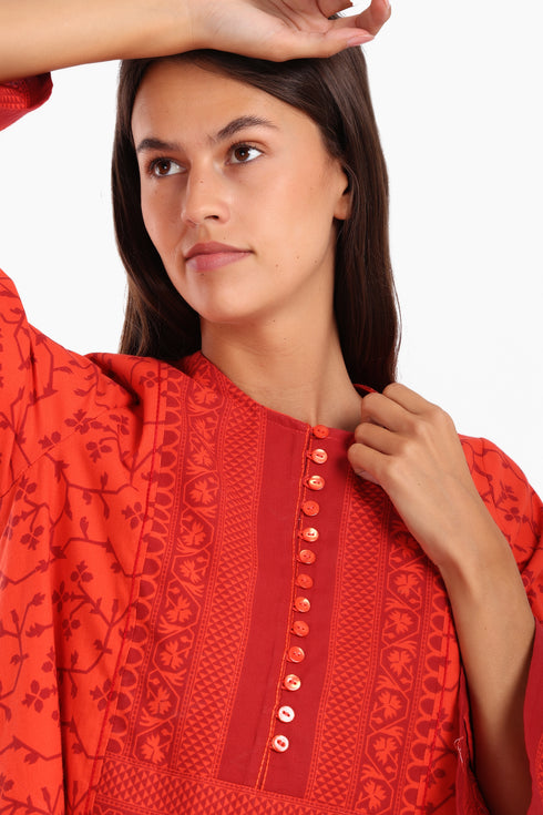 Long kaftan printed dress with pockets