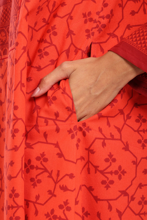 Long kaftan printed dress with pockets