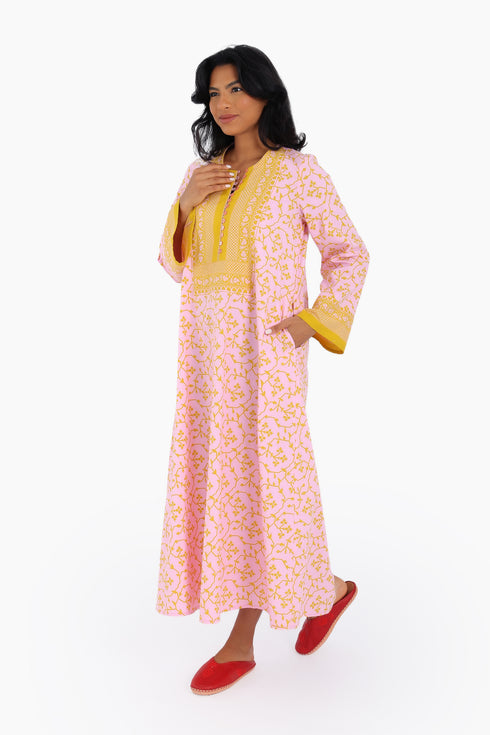 Long kaftan printed dress with pockets