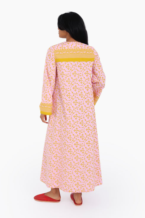 Long kaftan printed dress with pockets