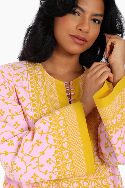 Long kaftan printed dress with pockets