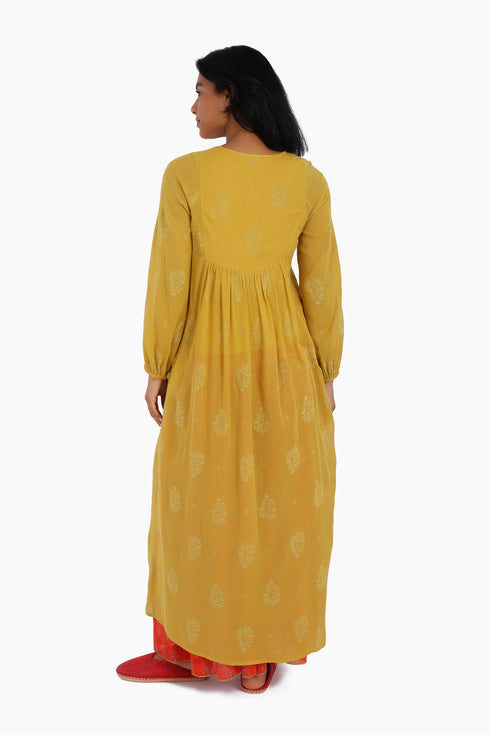 Long dress in printed cotton voile with pockets
