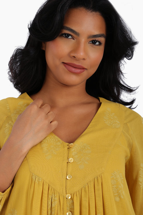 Long dress in printed cotton voile with pockets