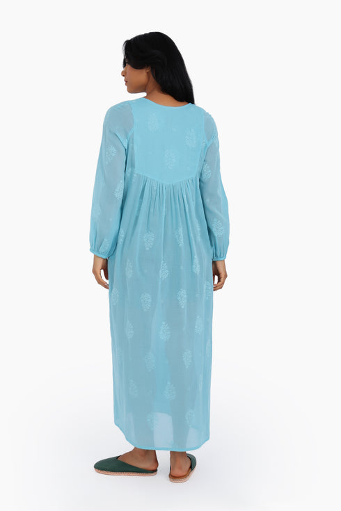 Long dress in printed cotton voile with pockets