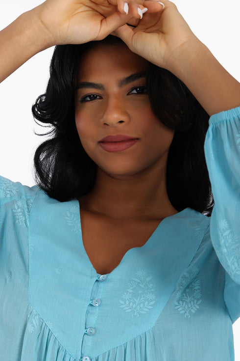 Long dress in printed cotton voile with pockets