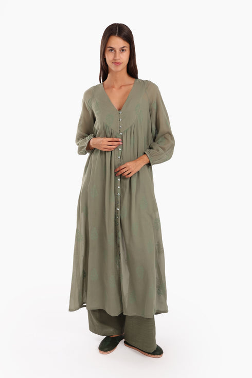 Long dress in printed cotton voile with pockets