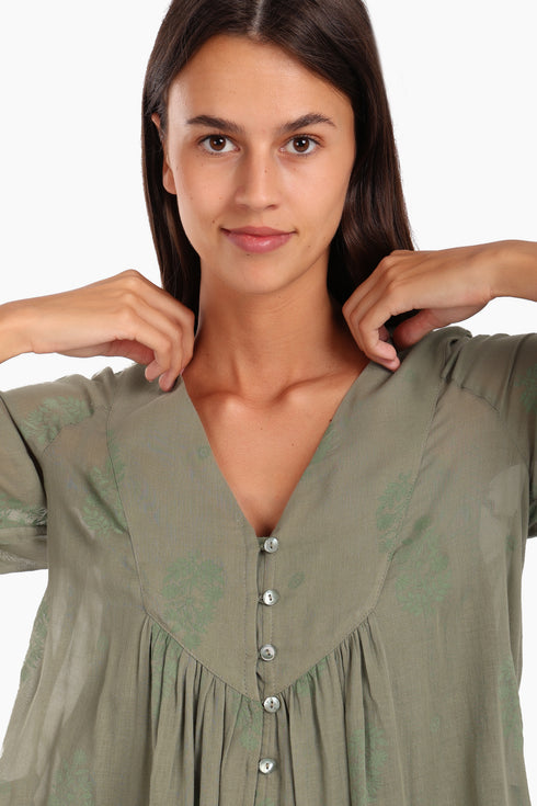 Long dress in printed cotton voile with pockets