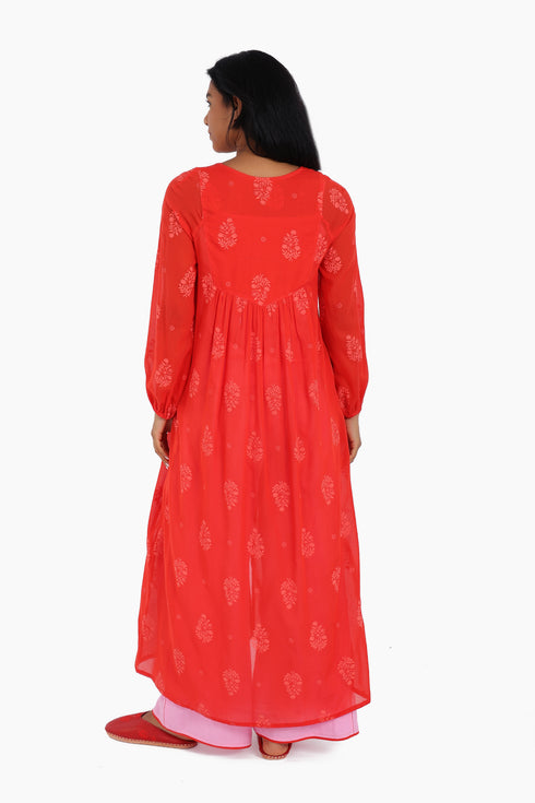Long dress in printed cotton voile with pockets