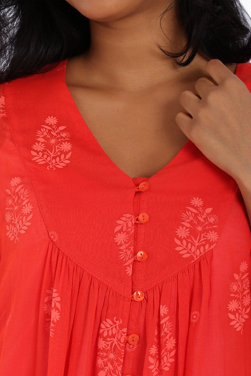 Long dress in printed cotton voile with pockets