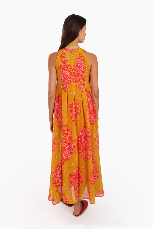 Sleeveless long dress in cotton voile