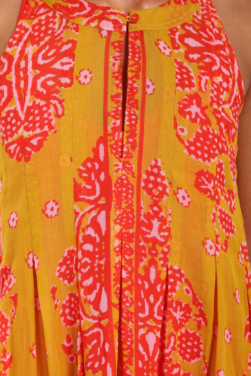 Sleeveless long dress in cotton voile