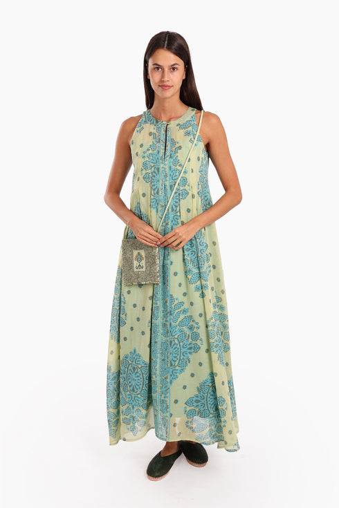 Sleeveless long dress in cotton voile