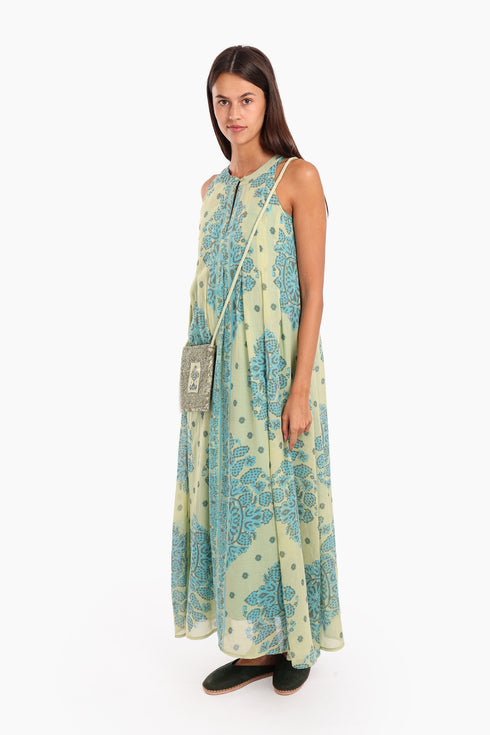 Sleeveless long dress in cotton voile