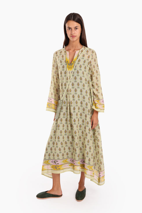 Long dress in printed cotton gauze with side pockets