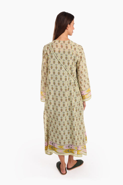 Long dress in printed cotton gauze with side pockets