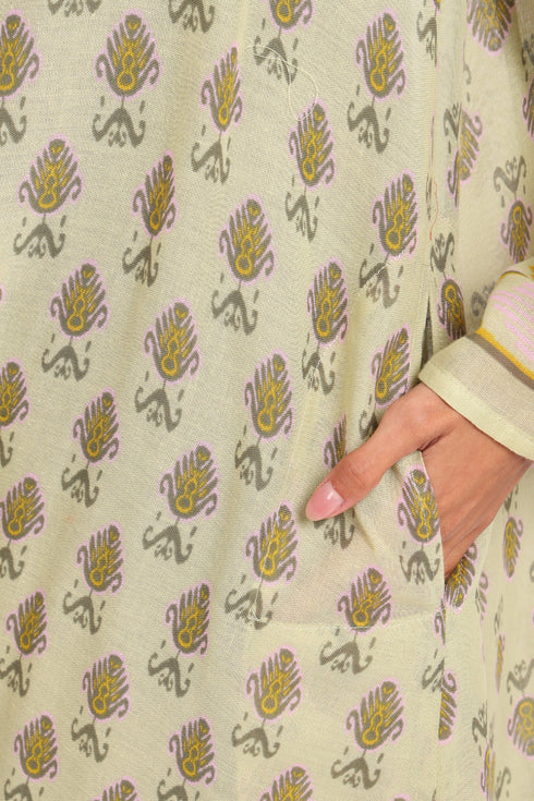 Long dress in printed cotton gauze with side pockets