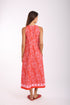 Long A-line sleeveless dress in printed cotton with pockets