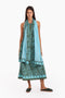 Long A-line sleeveless dress in printed Egyptian cotton