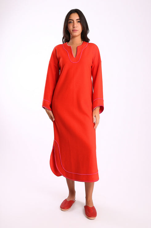Dress in cotton and viscose cashmere with pockets
