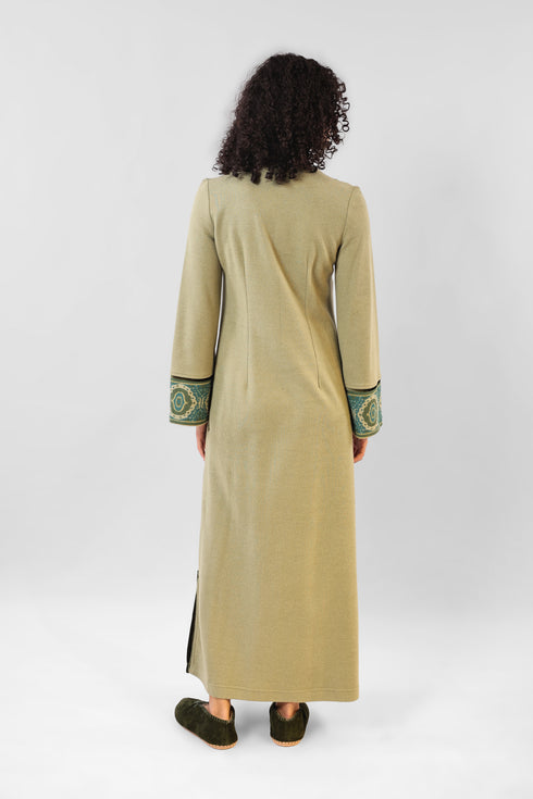 Long dress in cotton blend cashmere with side slits
