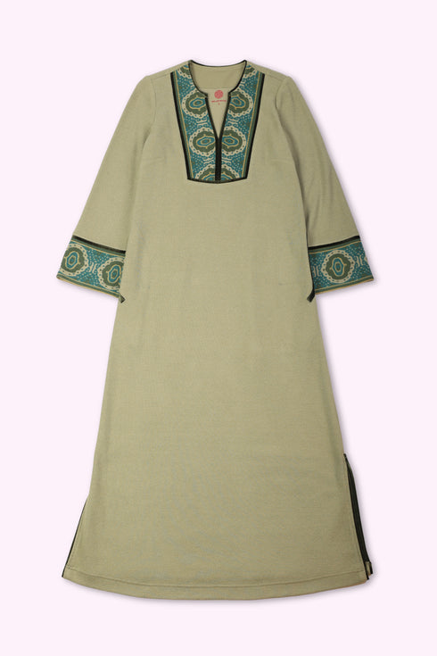 Long dress in cotton blend cashmere with side slits