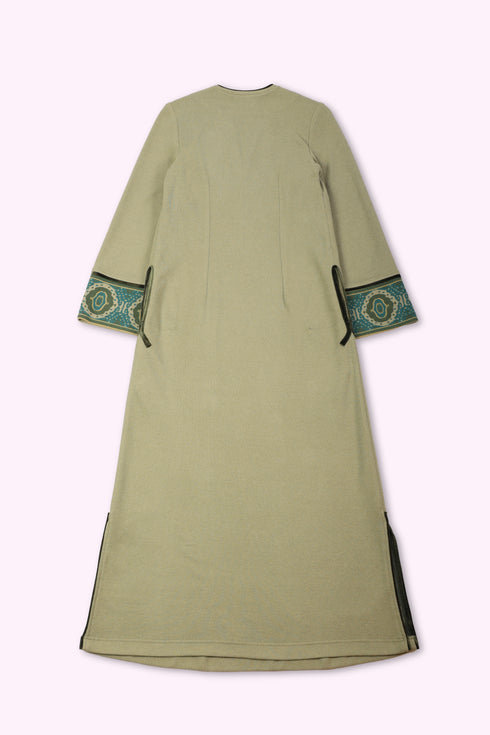 Long dress in cotton blend cashmere with side slits