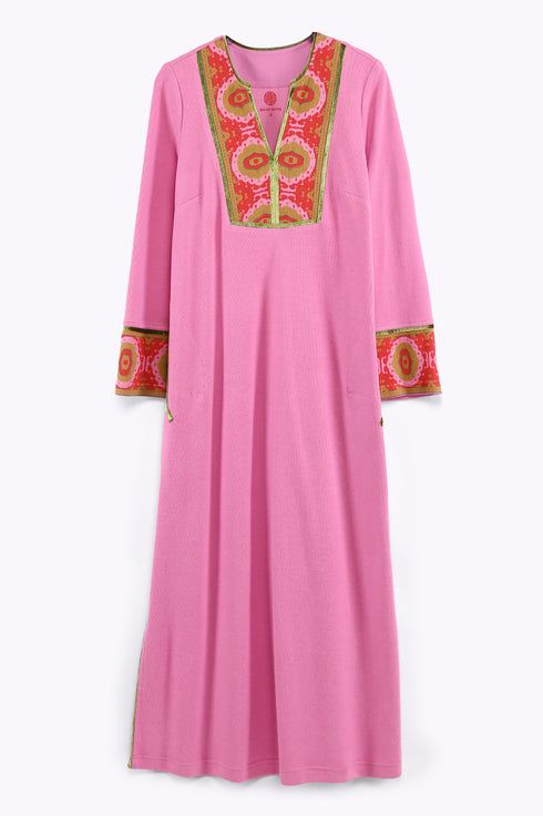 Long dress in cotton blend cashmere with side slits