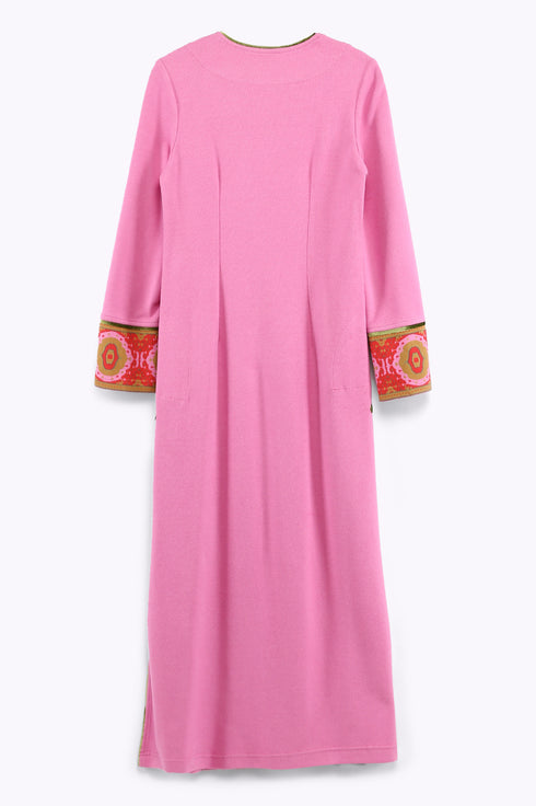 Long dress in cotton blend cashmere with side slits