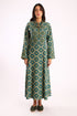 Long dress in printed cotton cashmere blend with front and back bib