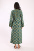 Long dress in printed cotton cashmere blend with front and back bib