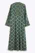 Long dress in printed cotton cashmere blend with front and back bib