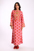 Long dress in printed cotton cashmere blend with front and back bib