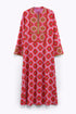 Long dress in printed cotton cashmere blend with front and back bib