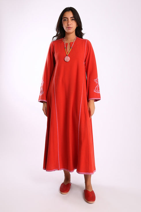 Reversible long dress in cotton blend jacquard