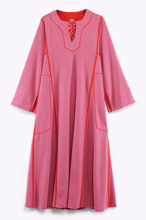 Reversible long dress in cotton blend jacquard