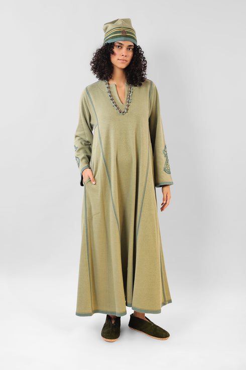 Reversible long dress in cotton blend jacquard