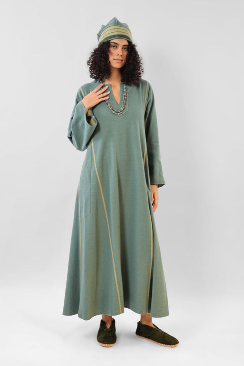 Reversible long dress in cotton blend jacquard